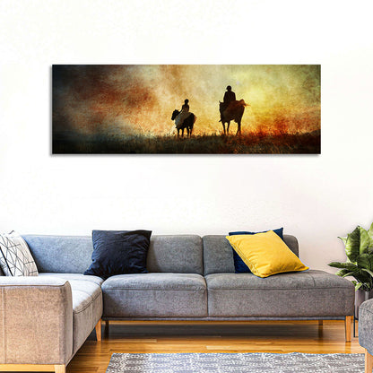 Silhouetted Horse Riders at Sunset Wall Art
