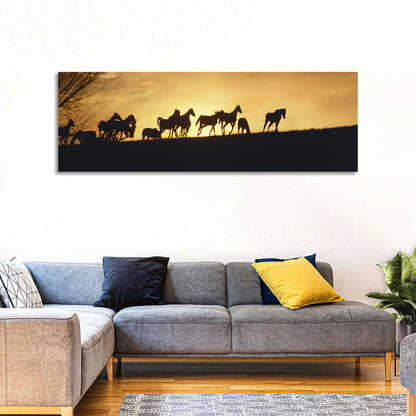 Mustang Silhouettes at Sunset Wall Art