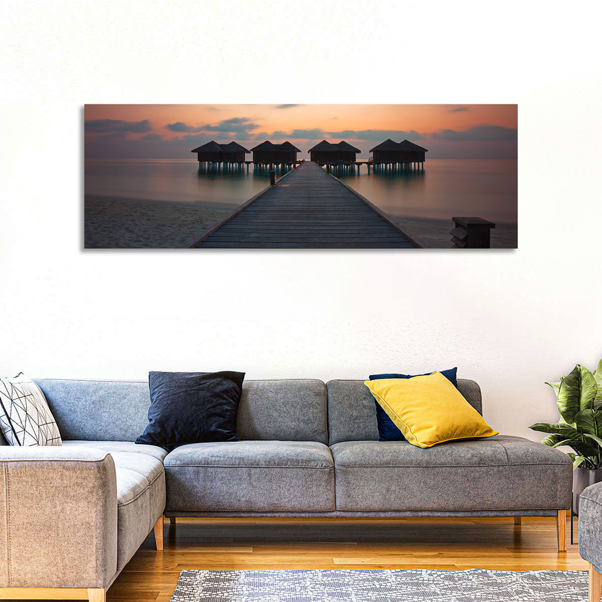 Overwater Bungalows at Sunset Wall Art