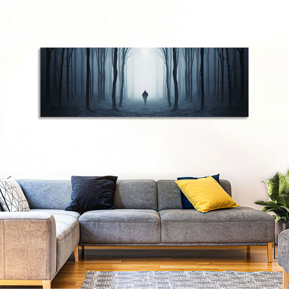 Lone Figure in Misty Forest Wall Art