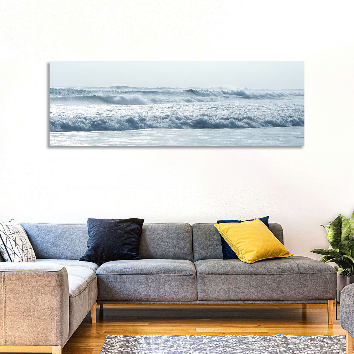 Misty Horizon Ocean Waves Wall Art