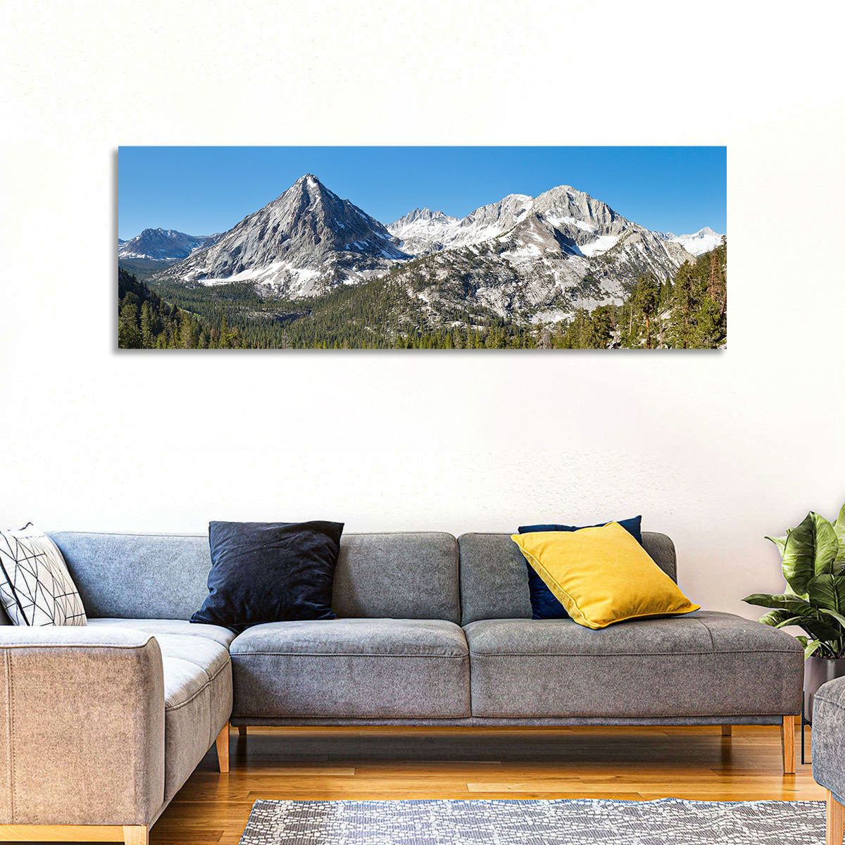 Sierra Nevada Peaks Wall Art in a room, panoramic