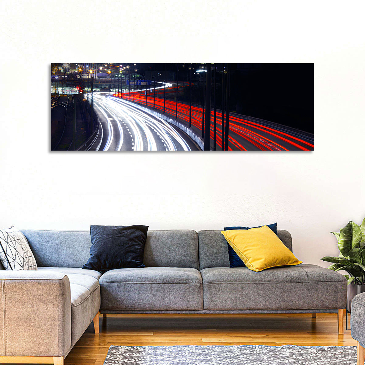 Night Highway Light Trails Wall Art