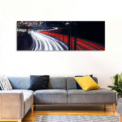 Night Highway Light Trails Wall Art