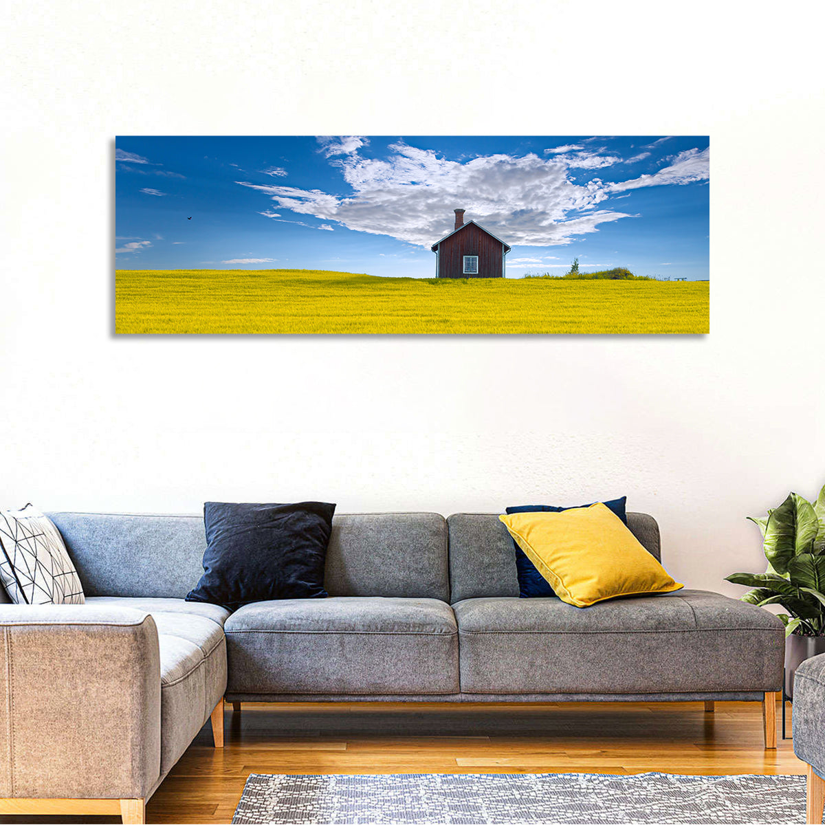 Red Barn in Golden Wheat Field Wall Art