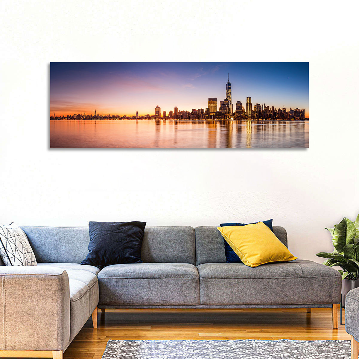 One World Trade Center Sunrise Wall Art in a room, panoramic