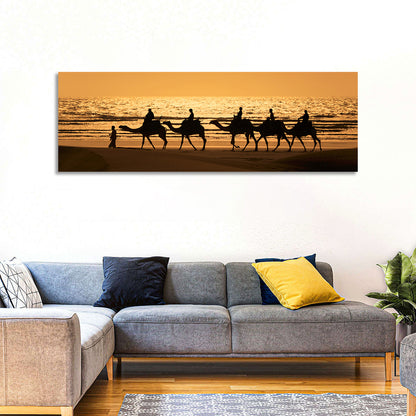 Camel Caravan Silhouette on Wet Sand Wall Art