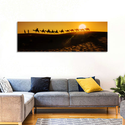 Camel Caravan Silhouette at Golden Sunset Wall Art