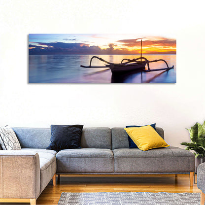 Jukung Fishing Boat at Sunset Wall Art