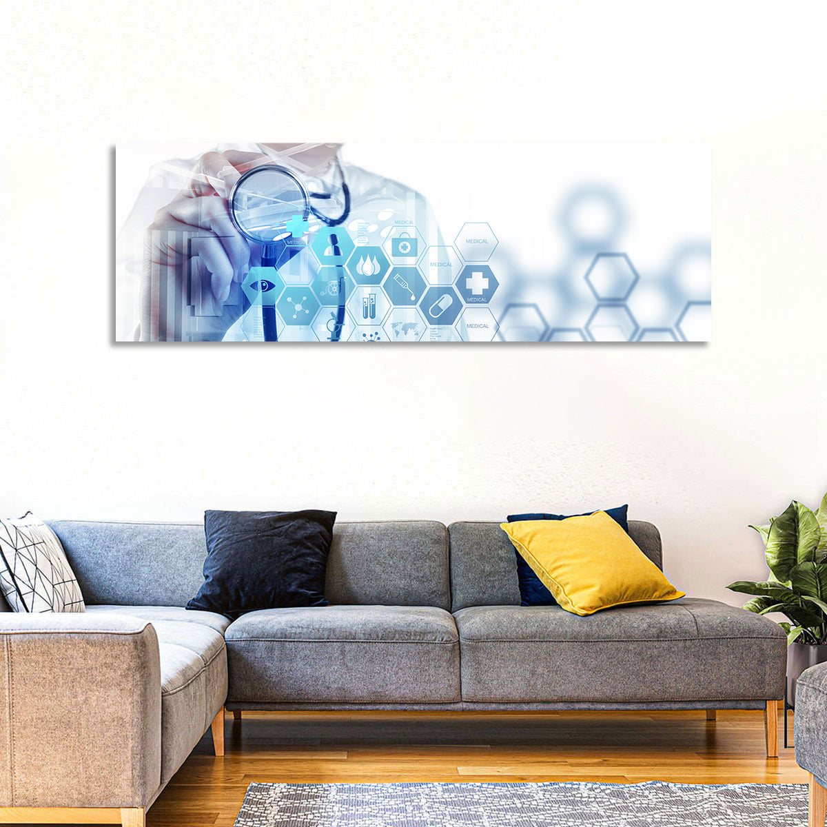 Stethoscope Checkup with Medical Icons Wall Art