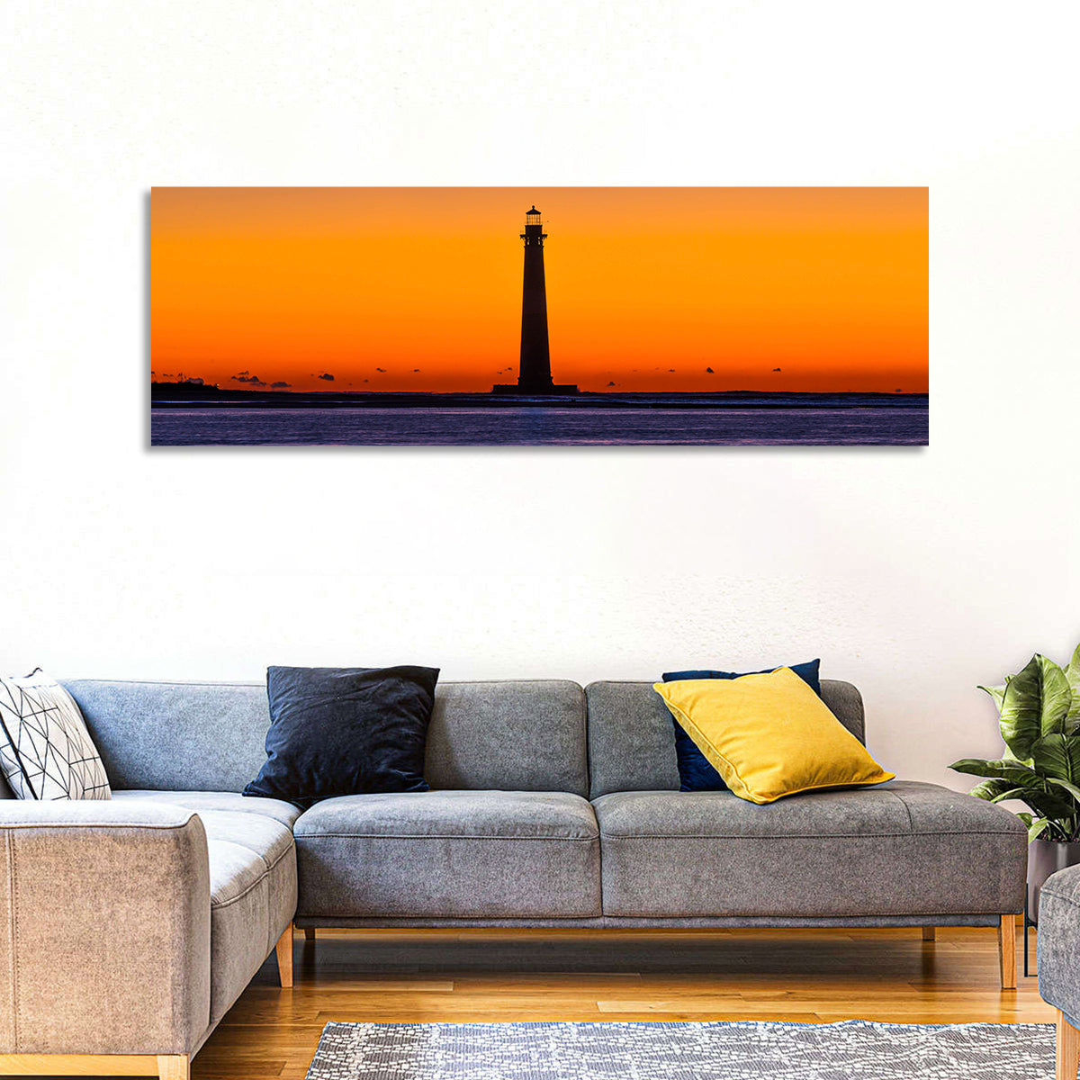 Minimalist Lighthouse Silhouette at Twilight Wall Art
