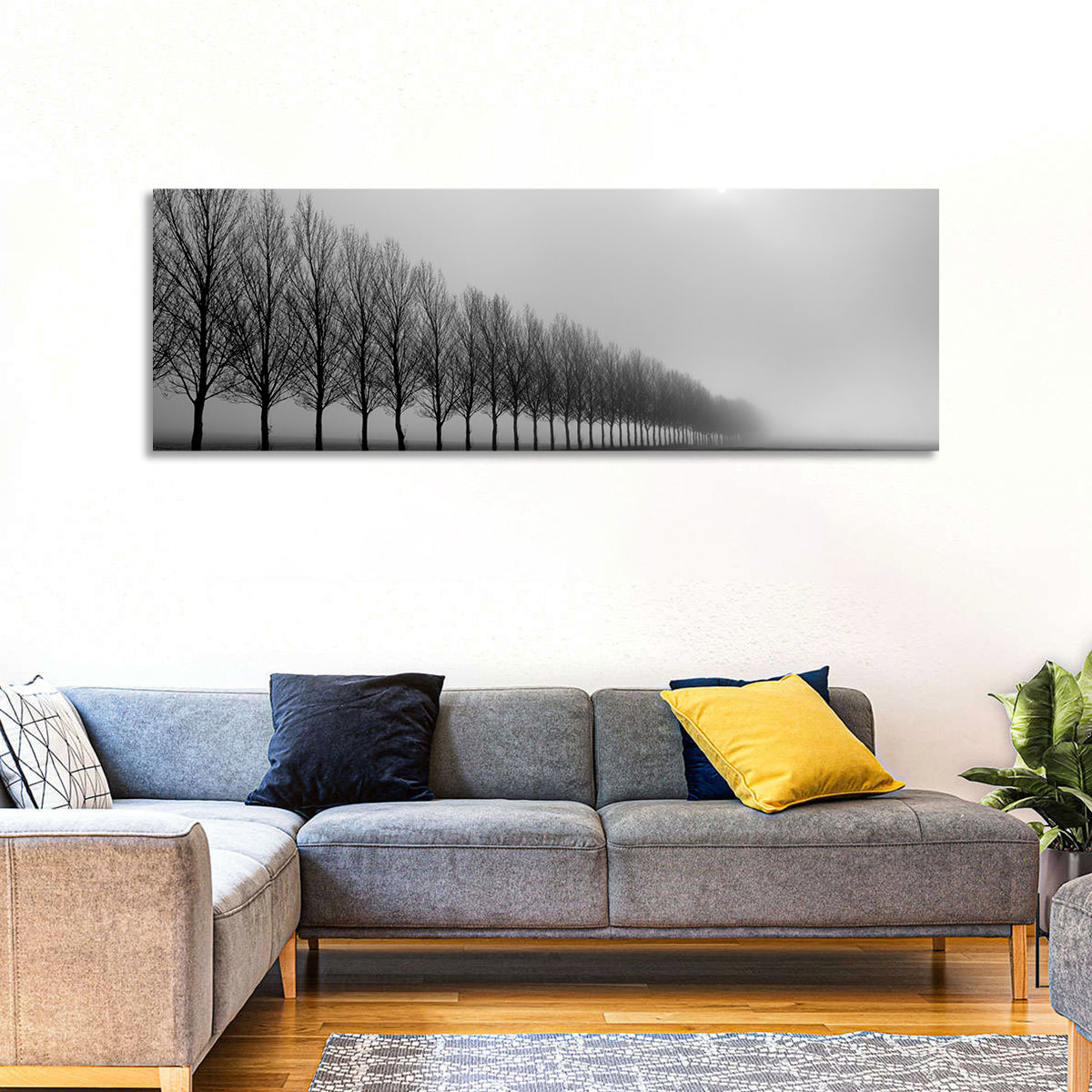 Misty Row of Bare Trees Wall Art