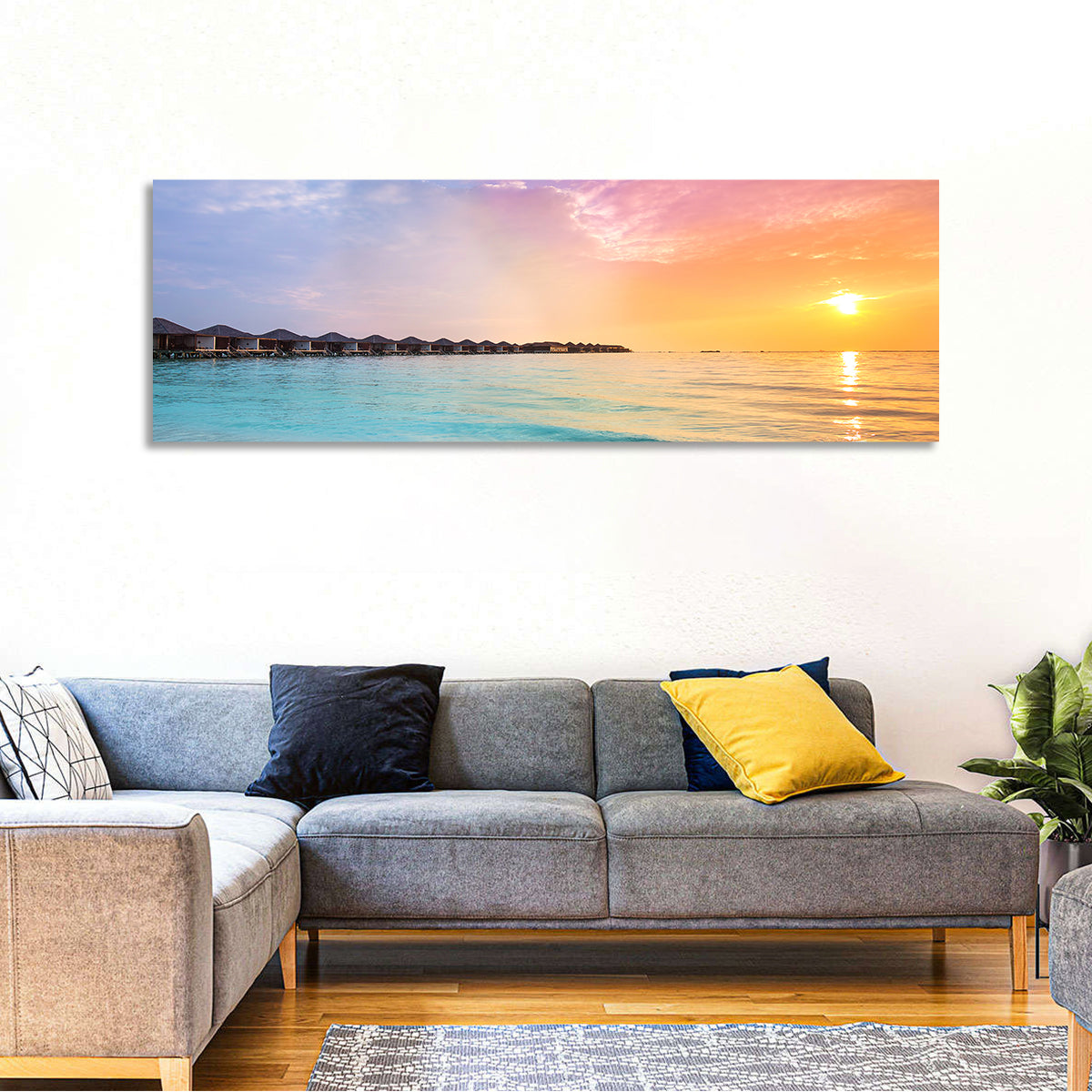 Overwater Bungalows at Sunset Wall Art