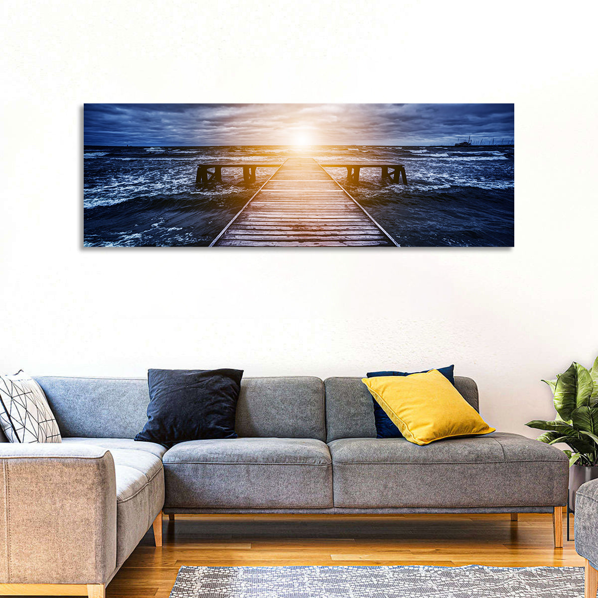 Sunlit Wooden Jetty at Dusk Wall Art