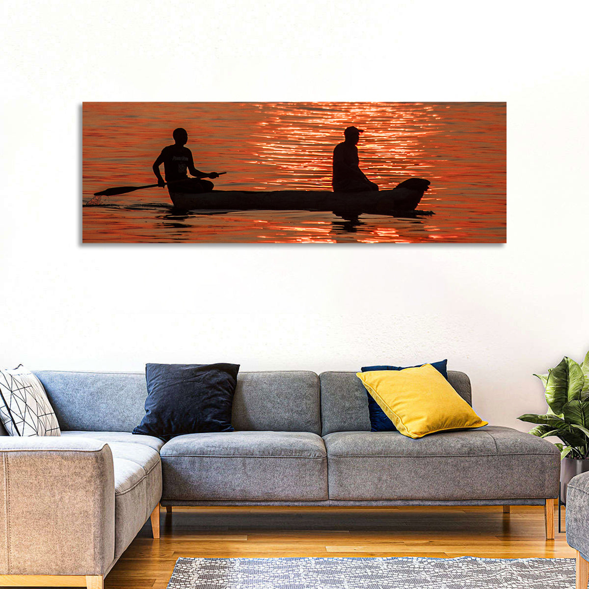 Sunset Canoe Silhouette Wall Art