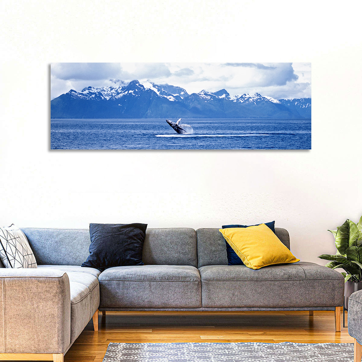 Humpback Whale with Snow Capped Mountains Wall Art