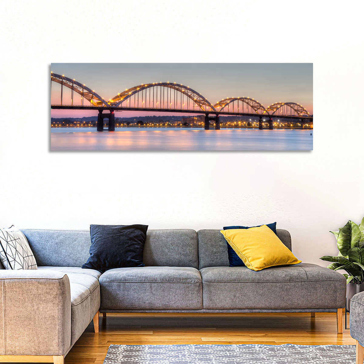 Centennial Bridge at Twilight Wall Art in a room, panoramic