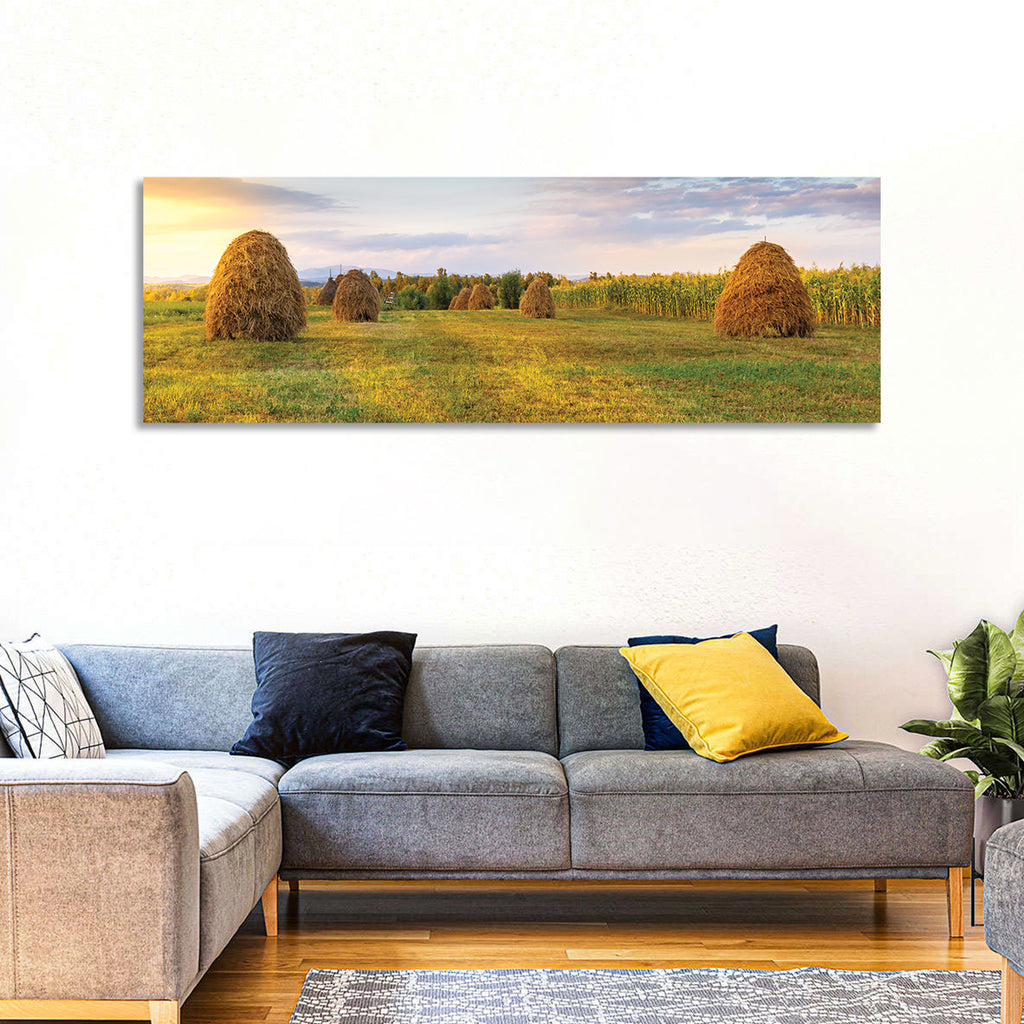 Haystacks at Sunset Fieldscape Wall Art