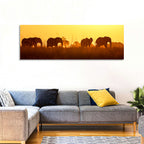 Golden Sunset Elephant Herd Wall Art