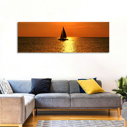 Sailboat Silhouette at Golden Sunset Wall Art