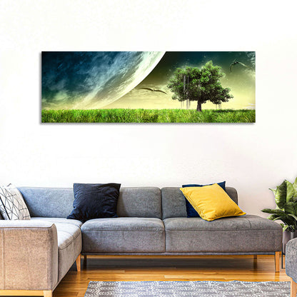 Alien Meadow Under a Giant Planet Wall Art