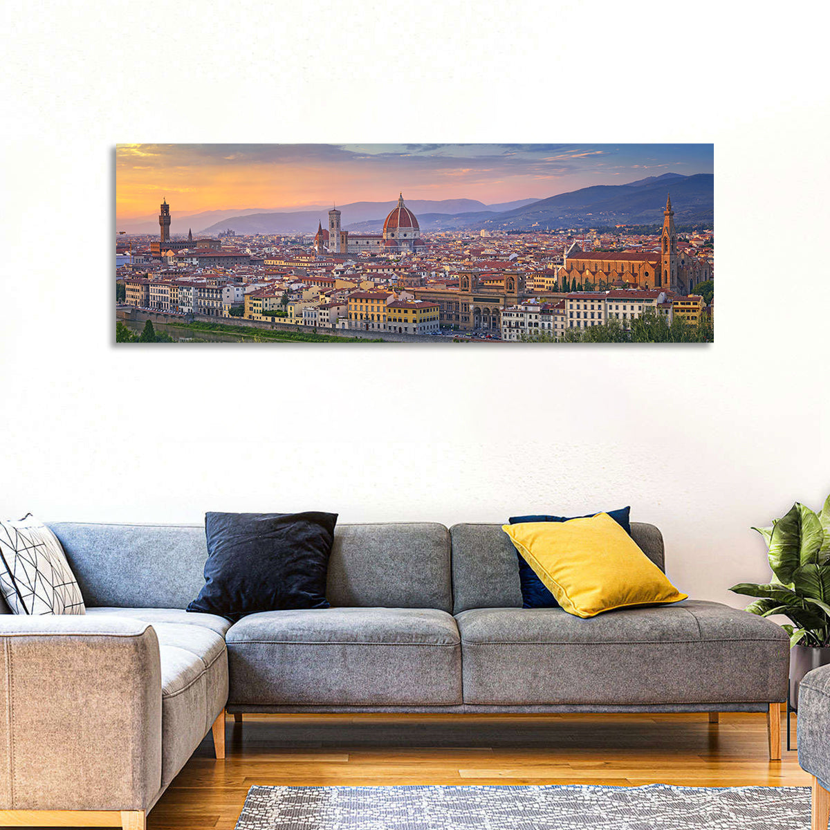 Florence Duomo Skyline at Golden Hour Wall Art in a room, panoramic