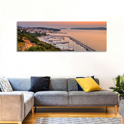 Pylos Harbor Lighthouse Sunset Wall Art