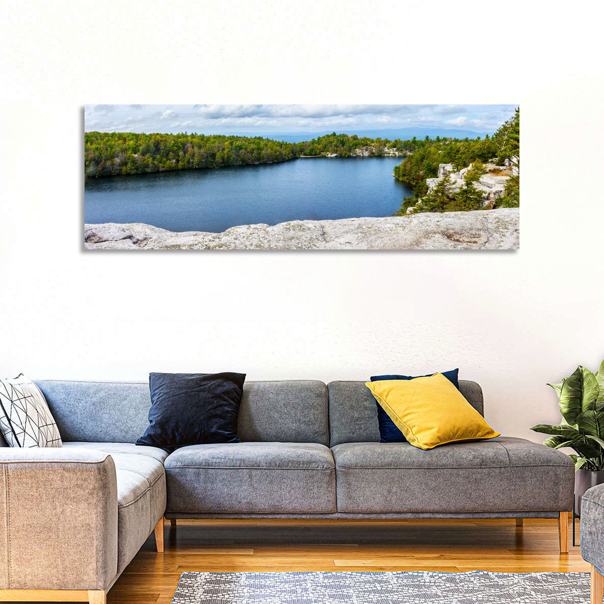 Lake Minnewaska Landscape Wall Art in a room, panoramic