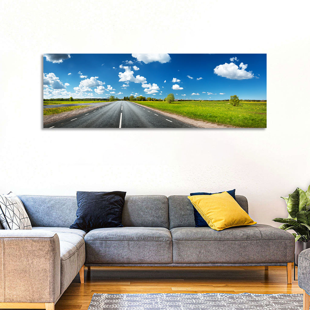 Asphalt Road Through Meadow Wall Art