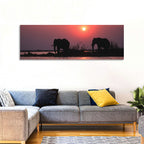 Elephants at Sunset Silhouette Wall Art