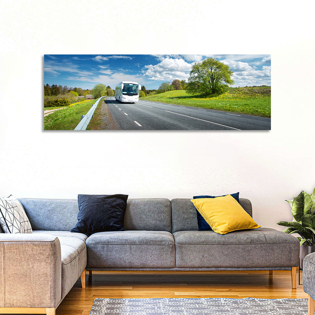 White Bus on Meadow Road Wall Art