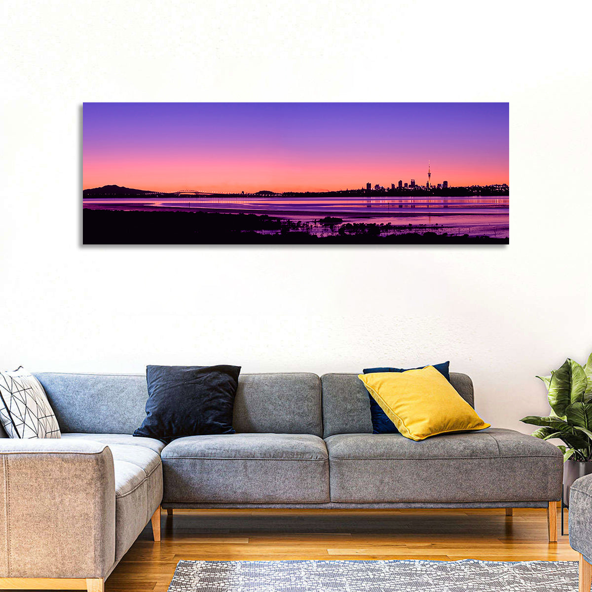 Auckland Skyline at Twilight Wall Art in a room, panoramic