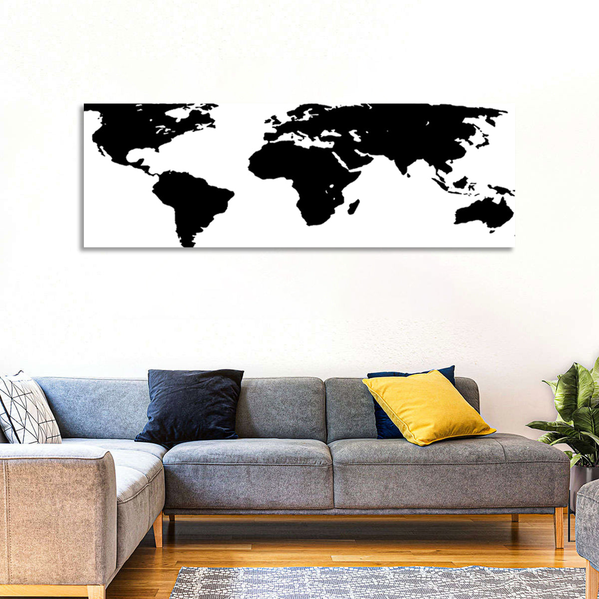 Minimalist Black World Map Wall Art