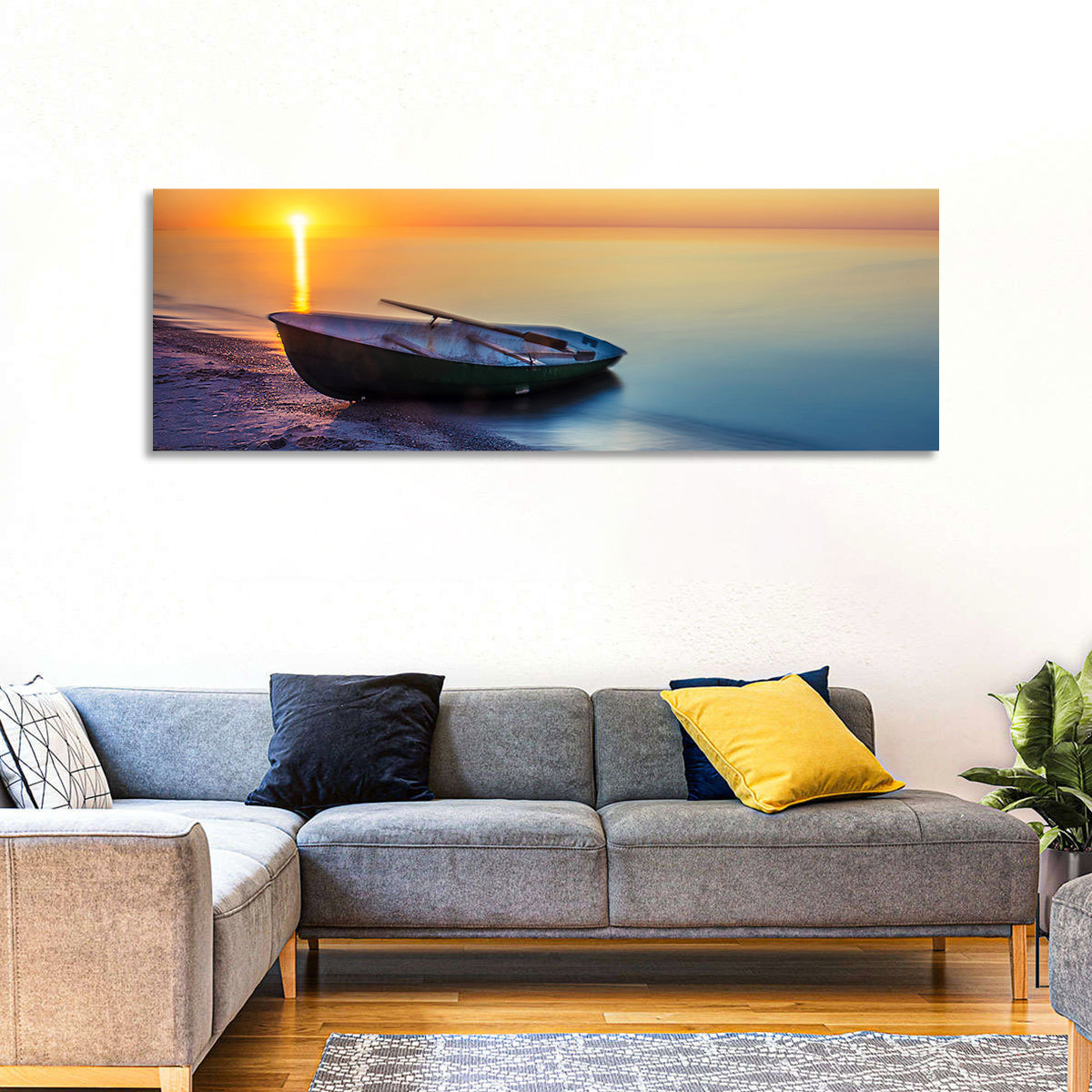 Rowboat Sunrise Seascape Wall Art