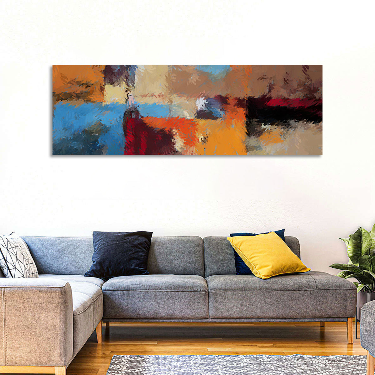 Patchwork Leaves in Blue and Orange Wall Art