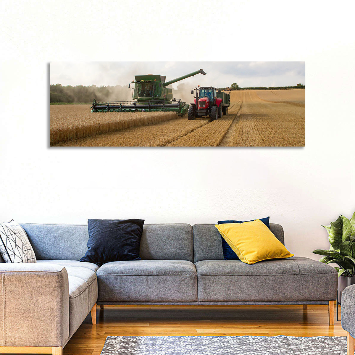 Wheat Harvest with Combine and Tractor Wall Art
