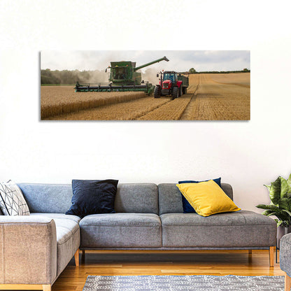 Wheat Harvest with Combine and Tractor Wall Art