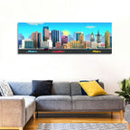 Geometric City Skyline with Sun Flare Wall Art