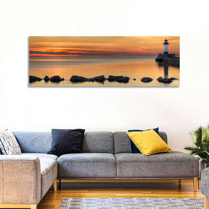 Duluth North Pier Lighthouse Sunset Wall Art
