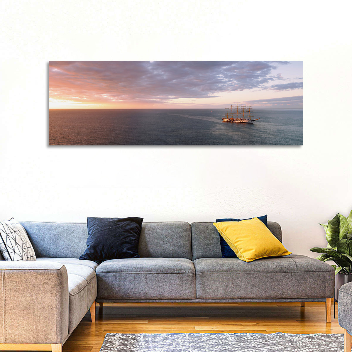 Sunlit Tall Ship at Sea Wall Art