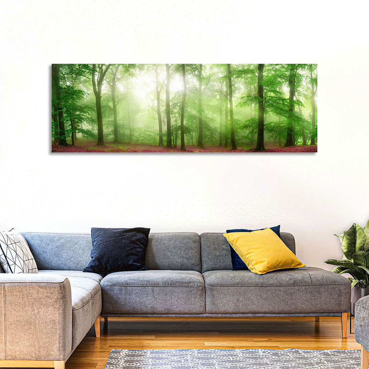 Sunlit Misty Forest Wall Art