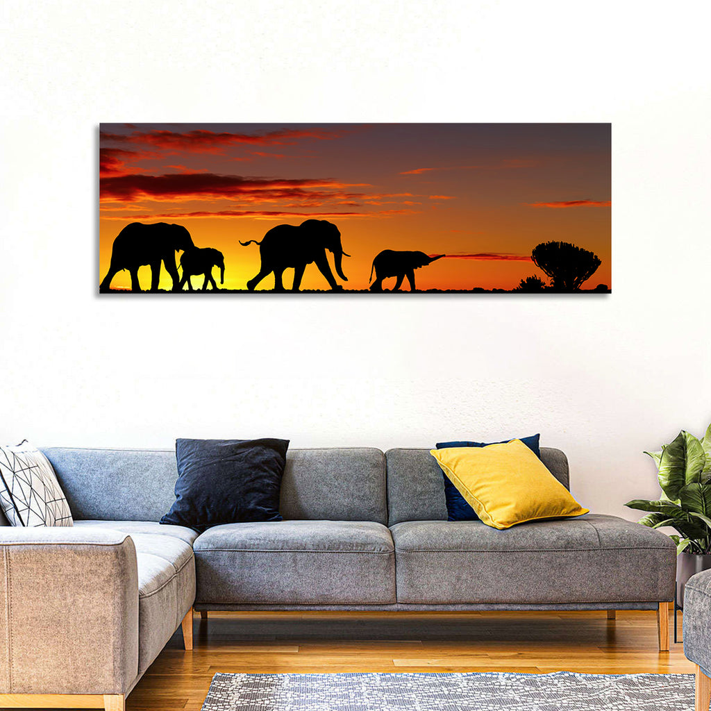 Elephant Herd at Sunset Wall Art