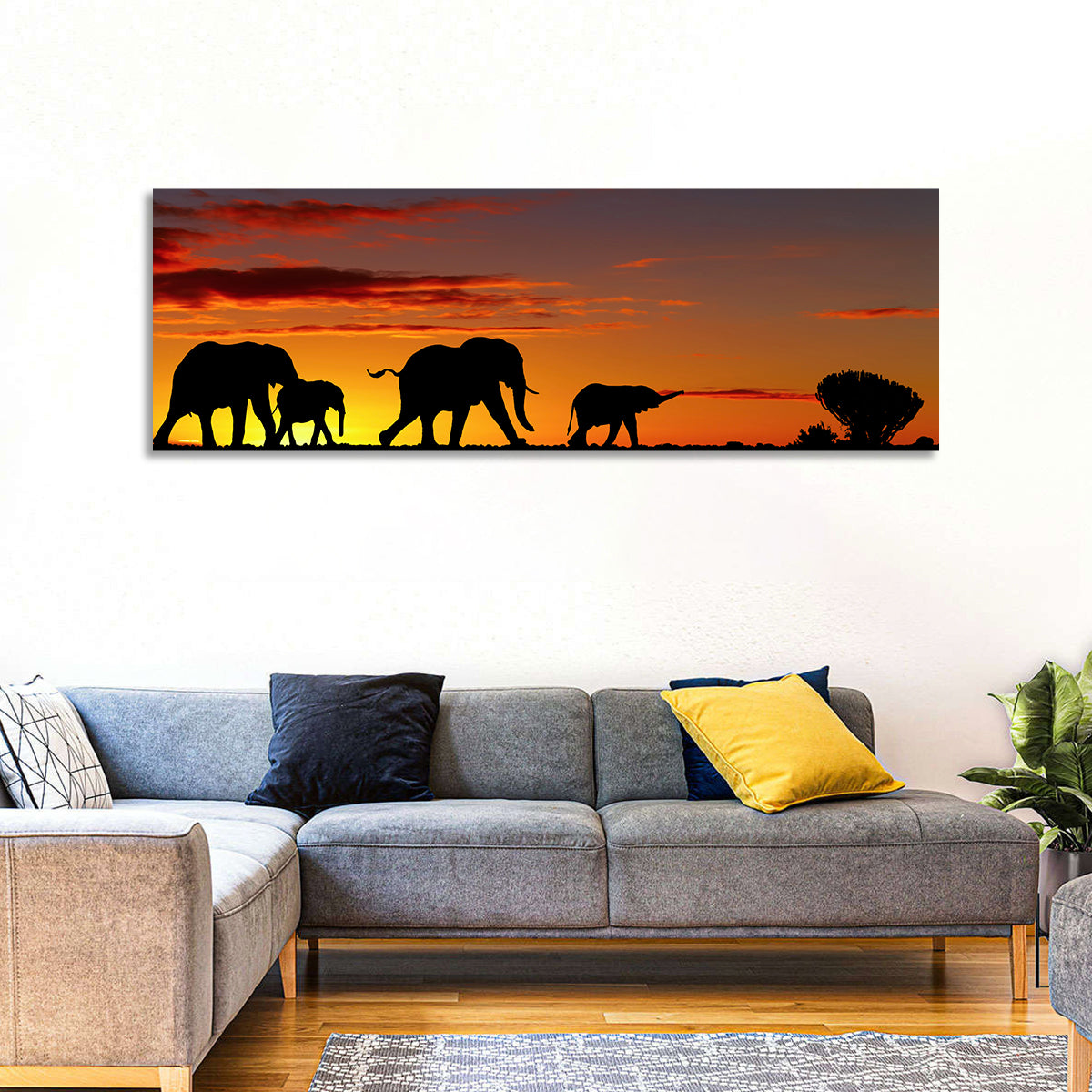 Elephant Herd at Sunset Wall Art