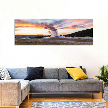 Old Faithful Erupting at Sunset Wall Art