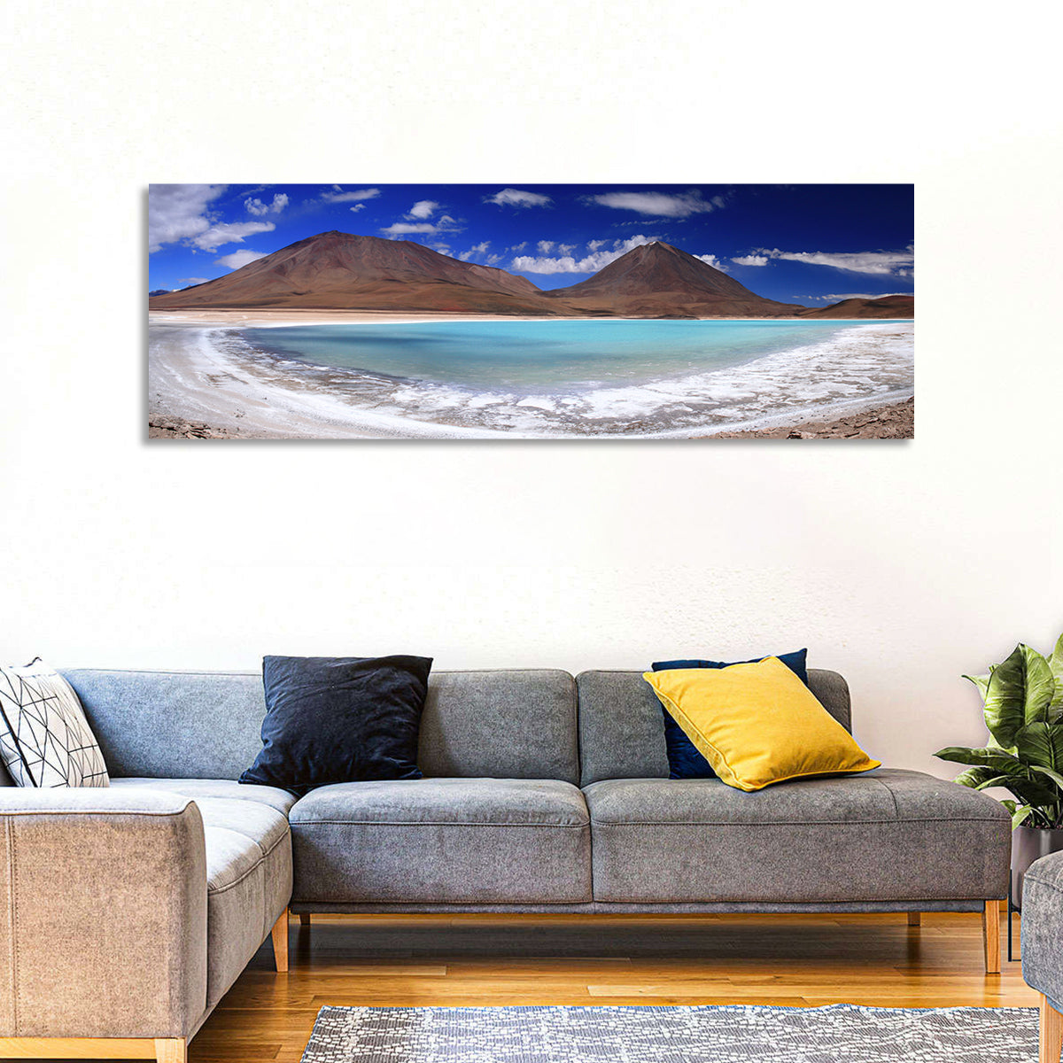 Laguna Verde Turquoise Lake and Licancabur Wall Art in a room, panoramic