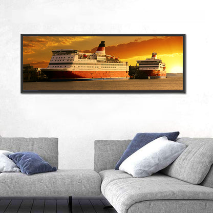 Red-hulled Cruise Ships at Dusk Wall Art