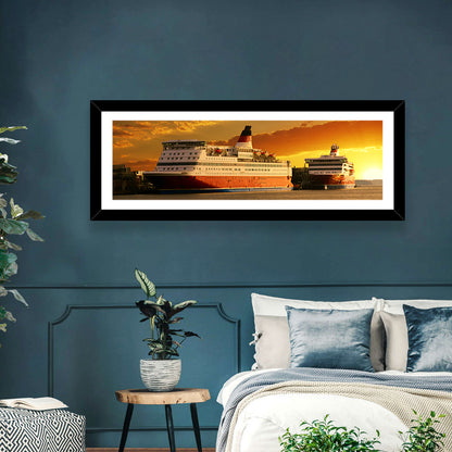 Red-hulled Cruise Ships at Dusk Wall Art