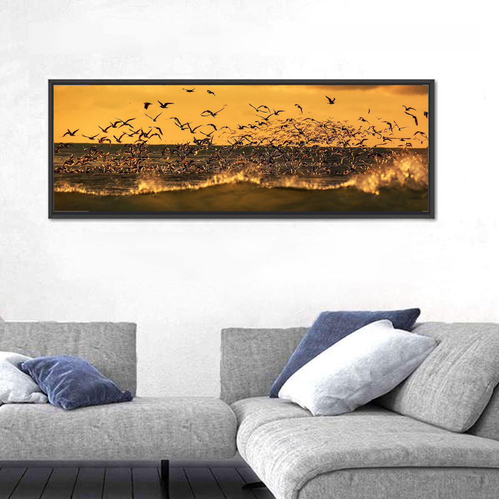 Seagull Flock at Golden Hour Wall Art
