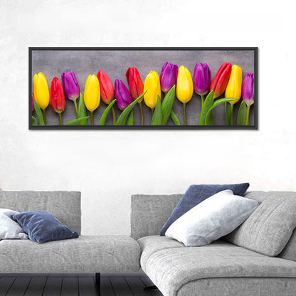 Row of Multicolored Tulips Wall Art