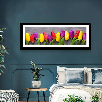 Row of Multicolored Tulips Wall Art